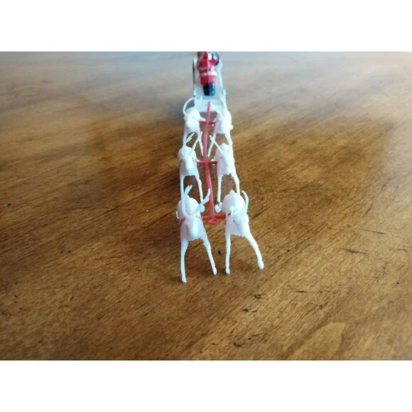 Vtg 60’s Mini Plastic Table Christmas Santa Sleigh Pinkish Reindeer Hong Kong - Picture 3 of 12